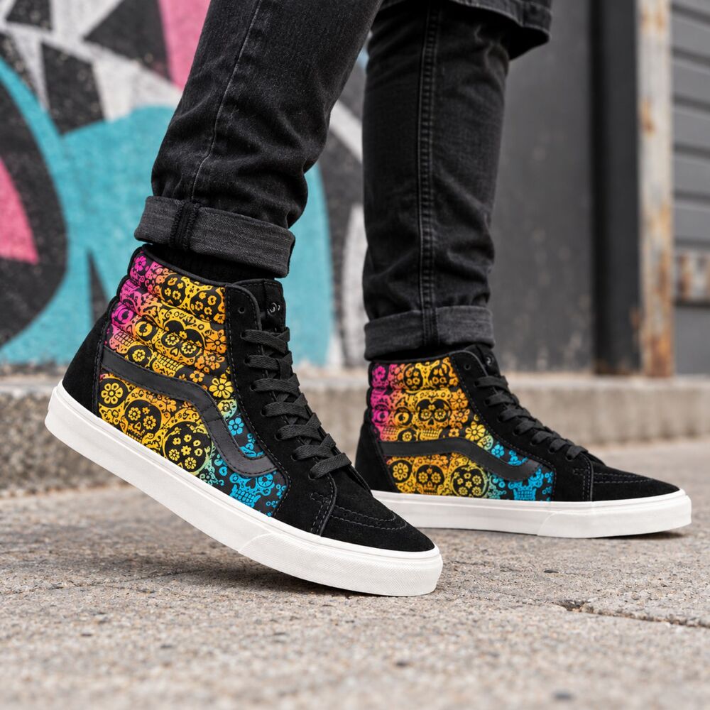Vans Black Sugar Skull High Top Skate Shoes Men’s 9.5 Women’s 11
